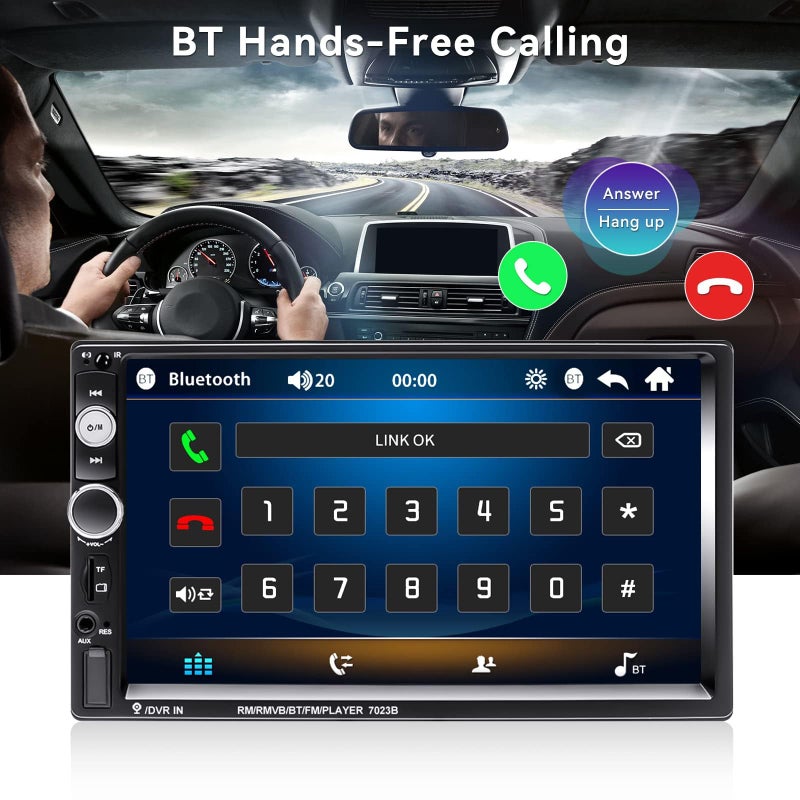 CAMECHO 7" Double Din Car Stereo Audio Bluetooth MP5 Player USB FM Multimedia Radio+ 4 LED Mini Backup Camera with Steering Wheel Remote Support Mobile Phone Synchronization (Used in Android/iOS) - Image 2